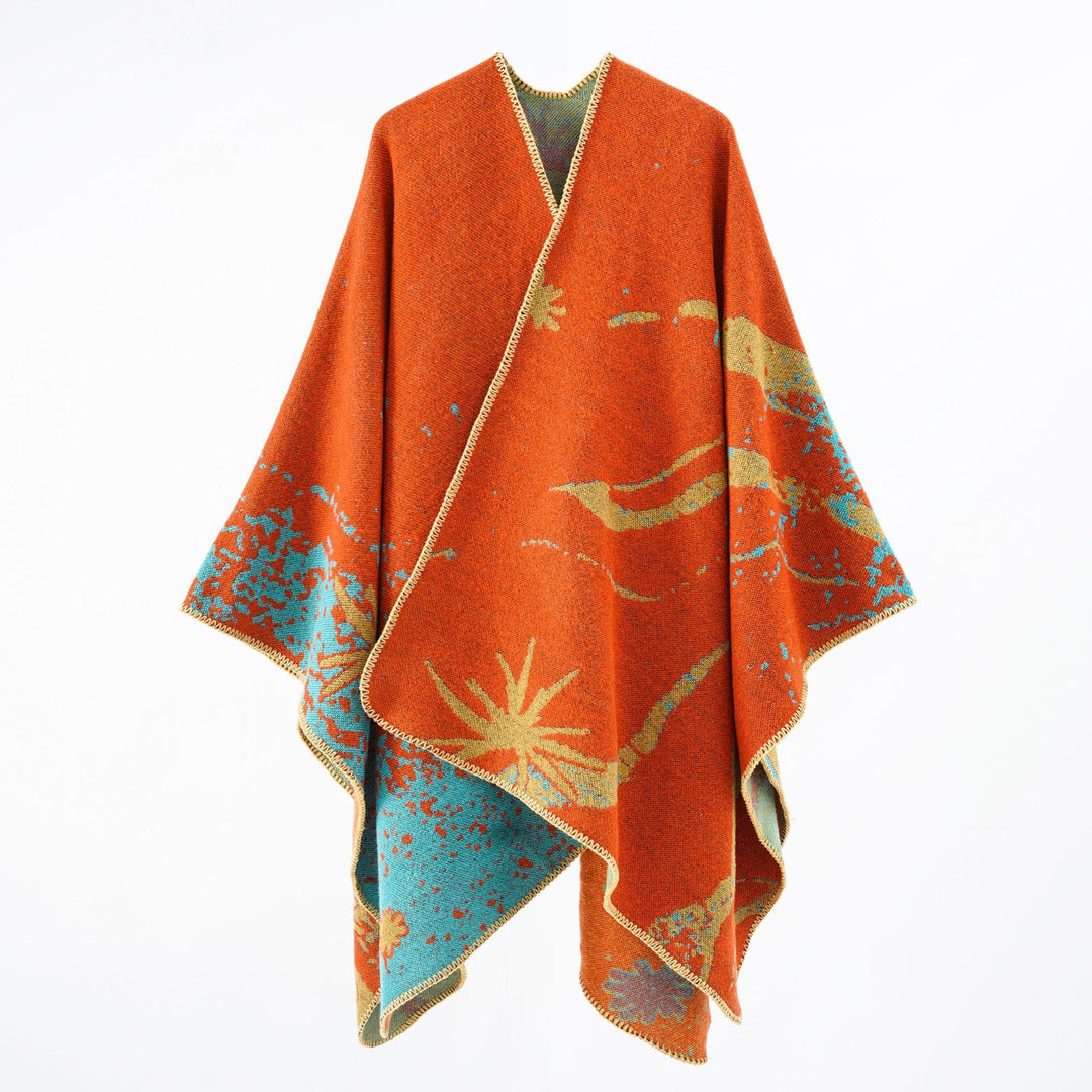 Damen Wendbarer Jacquard-Wickelponcho im Oversize-Umhang Drune
