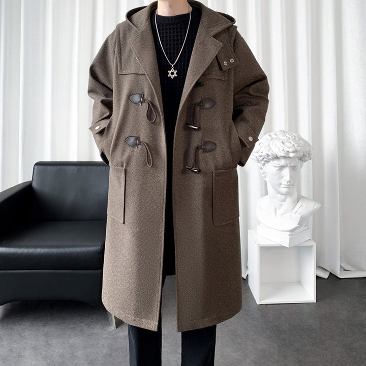 Herren Langer Wollmix Dufflecoat mit Kapuze, Knebelverschlüssen und aufgesetzten Taschen Drune