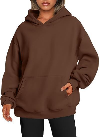 Damen nan Oversize Kapuzenpullover aus weicher Baumwollmischung mit Kängurutasche Drune