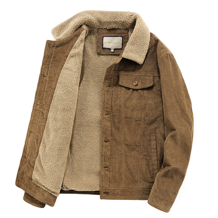 Herren Feincord-Truckerjacke mit komplettem Teddyfleecefutter und Hemdkragen Drune