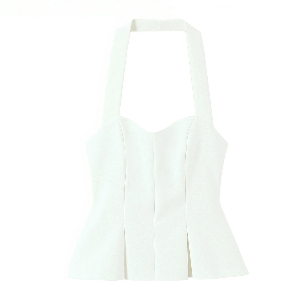 Damen schicke Bustier-Bluse mit taillierter Silhouette und dekorativem Halterneck Drune