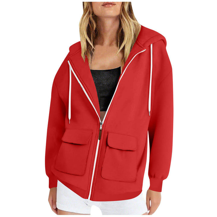 Damen lässige Kapuzenjacke mit großen Taschen Drune