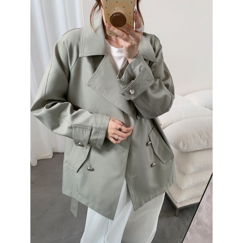 Damen Kurztrench mit weitem Schnitt, doppelreihigem Verschluss und Bindegürtel Drune