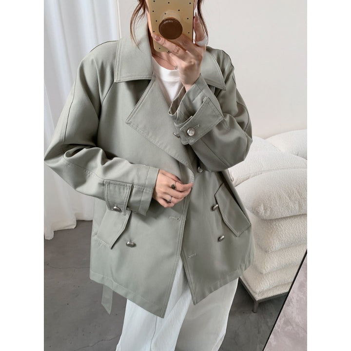 Damen Kurztrench mit weitem Schnitt, doppelreihigem Verschluss und Bindegürtel Drune