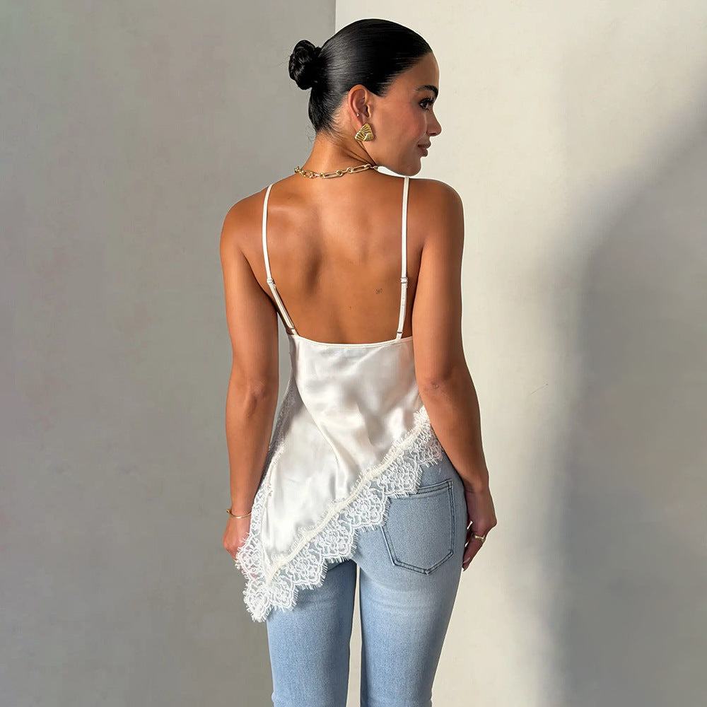 Damen Seidiges Spaghettiträgertop mit Spitzendetails Drune