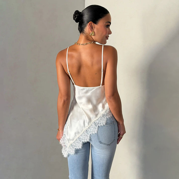 Damen Seidiges Spaghettiträgertop mit Spitzendetails Drune