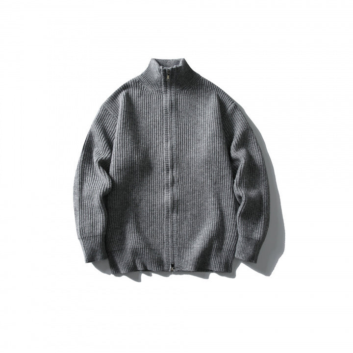 Unisex Gerippter Zipcardigan mit Stehkragen Drune