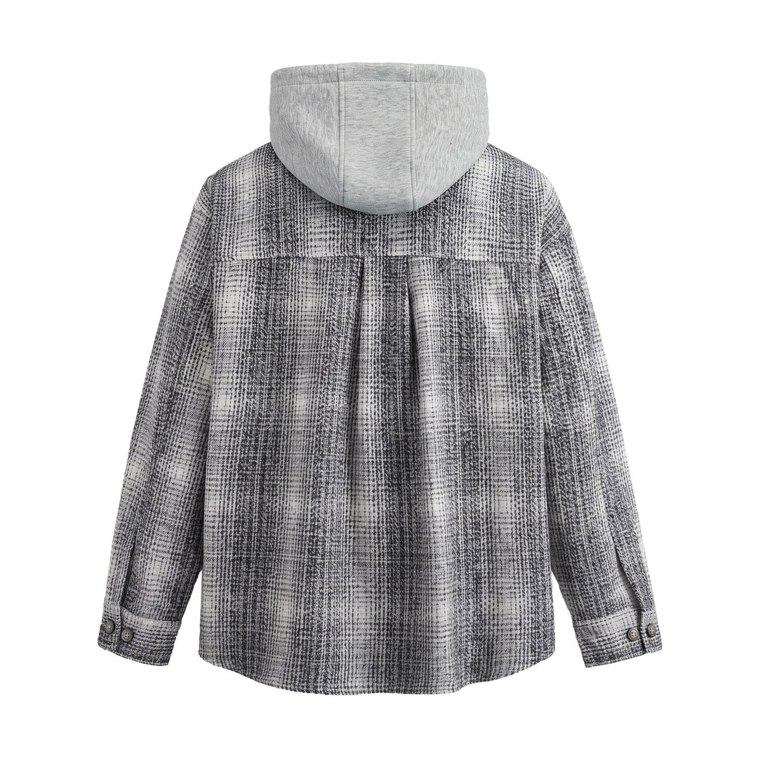 Herren Kapuzen-Overshirt im Wollmix mit Karomuster und aufgesetzter Brusttasche Drune