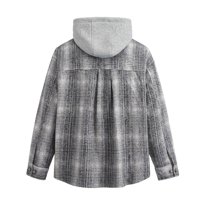 Herren Kapuzen-Overshirt im Wollmix mit Karomuster und aufgesetzter Brusttasche Drune