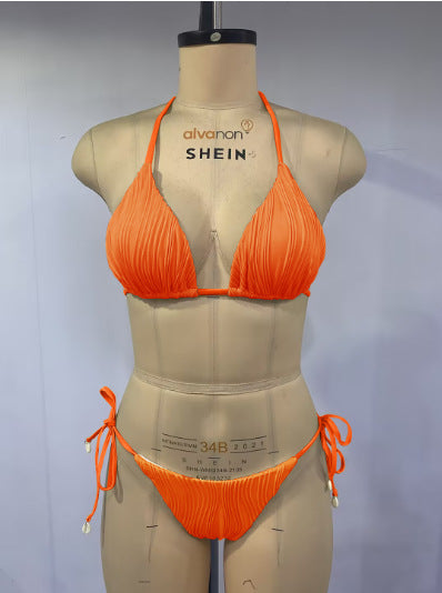 Damen Ripp-Design Bikini mit verstellbaren Bändern Drune