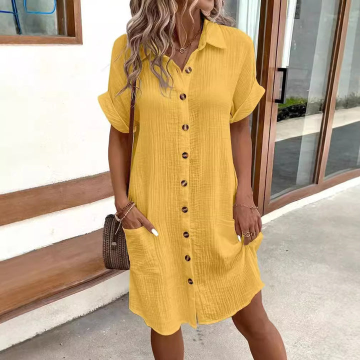 Damen Hemdkleid mit praktischen Taschen und dekorativen Knöpfen Drune