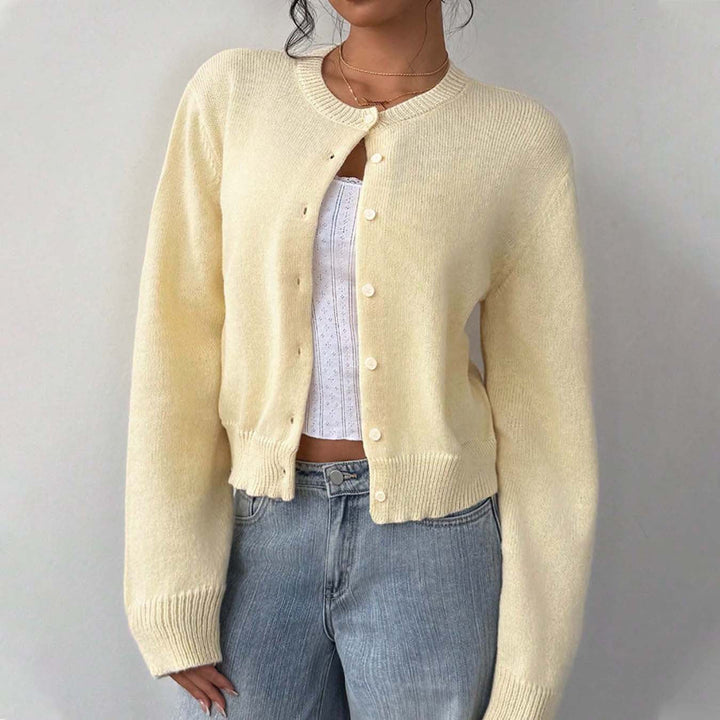 Damen leichte Strickjacke mit Knopfdetails und Rundhalsausschnitt Drune
