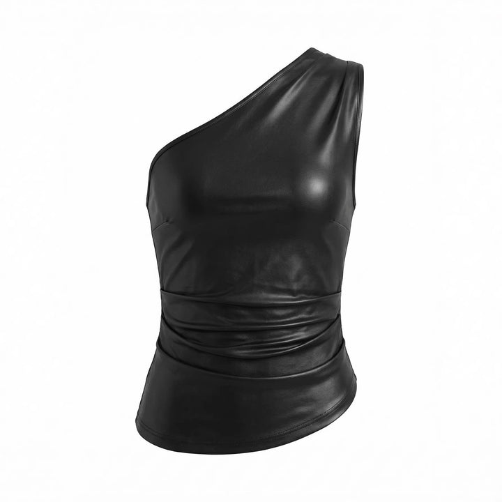Damen asymmetrisches Top aus Kunstleder Drune