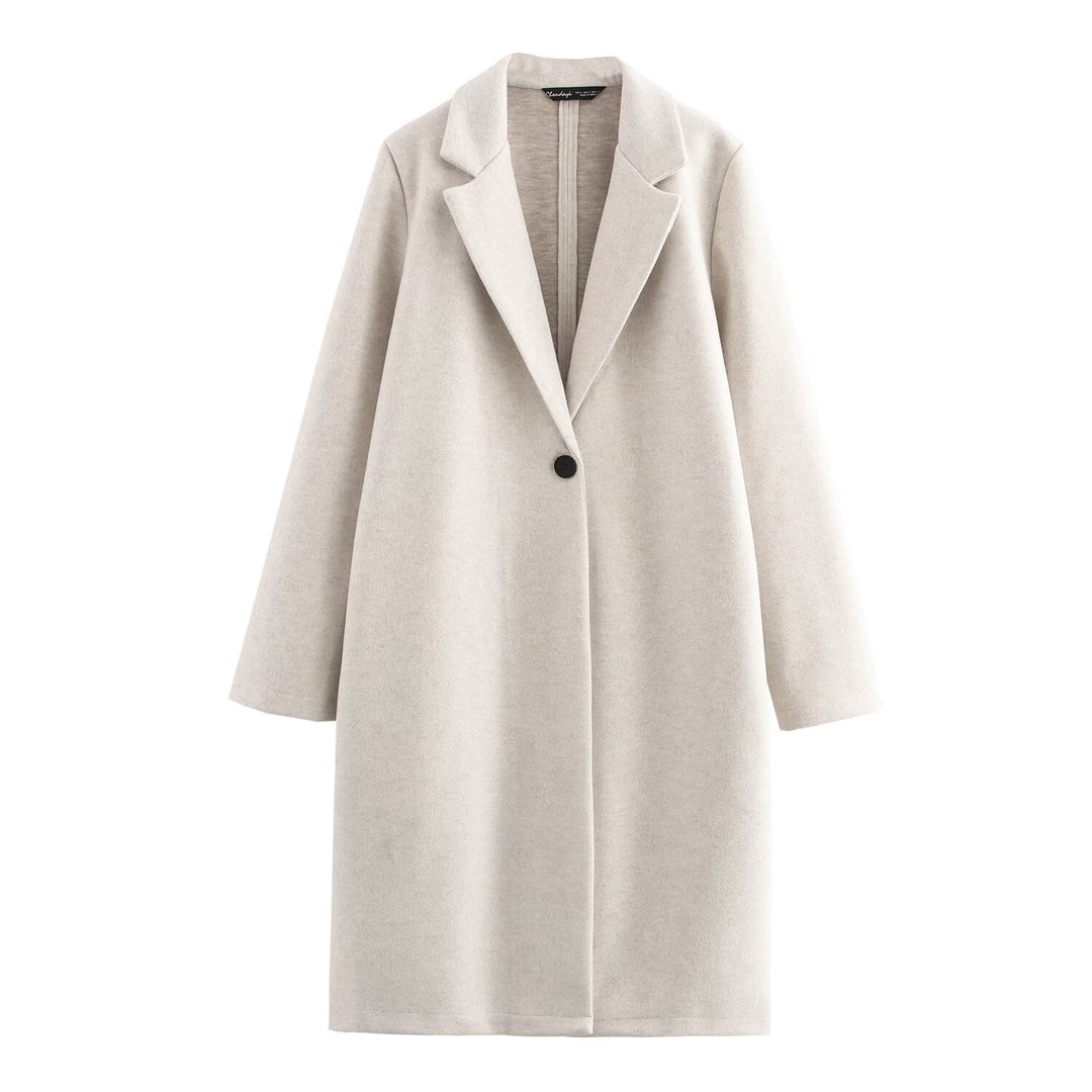 Damen Puristischer Longline-Mantel mit Reverskragen, Ein-Knopf‑Verschluss und weichem Filzfinish Drune