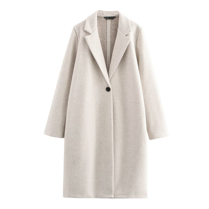 Damen Puristischer Longline-Mantel mit Reverskragen, Ein-Knopf‑Verschluss und weichem Filzfinish Drune