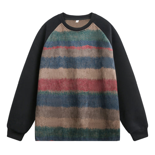 Unisex Oversize-Pullover mit gestricktem Wellenstreifen, Raglanärmeln und geripptem Rundhalsausschnitt Drune