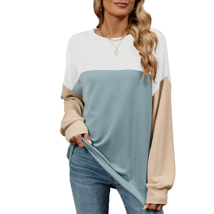 Damen Sweatshirt mit modischem Rippdesign und farblich abgesetzten Ärmeln Drune