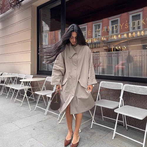Damen Oversized Trenchcoat mit minimalistischen Knopfdetails Drune