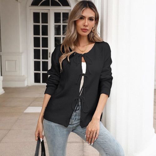 Damen lockere Strickjacke mit Tunnelzug Drune
