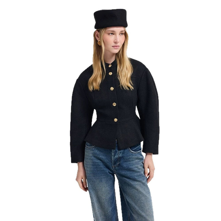 Damen Taillierte Jacke mit Peplum-Saum, strukturierter Webqualität und Zierknöpfen Drune