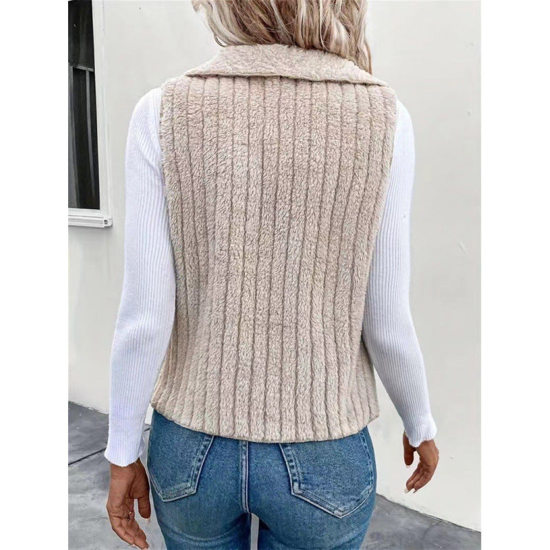 Damen Kuschelige Fleece-Weste mit asymmetrischem Kragen und lässigem Schnitt Drune