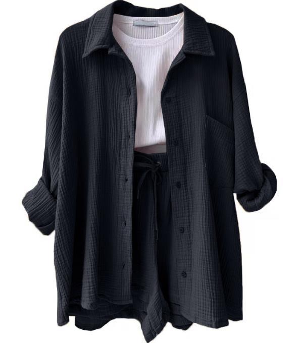 Damen lässiges Oversize-Hemd mit kurzem Schnitt und praktischen Taschen Drune