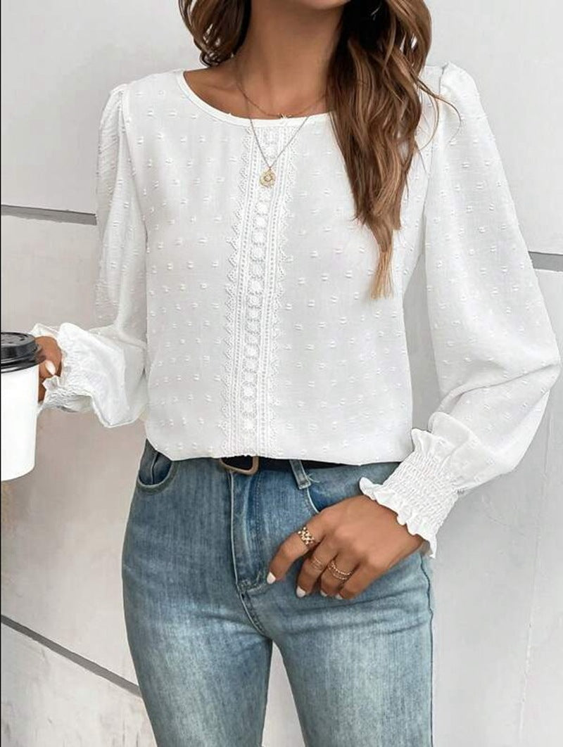 Damen luftige Bluse mit feinem Stickmuster Drune