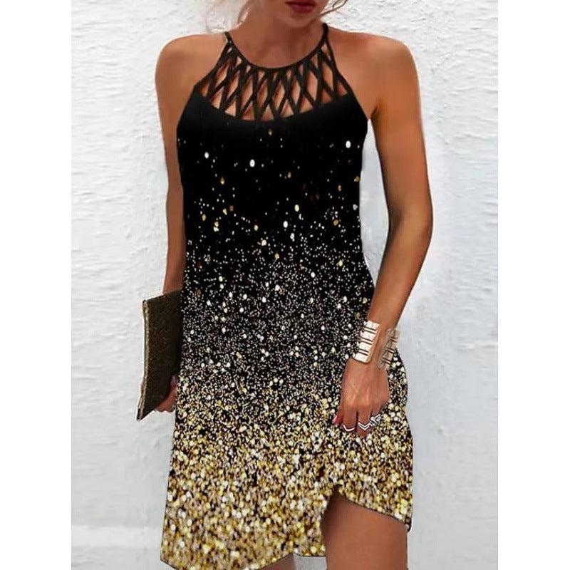Damen Neckholder Kleid mit funkelndem Gradient-Design Drune