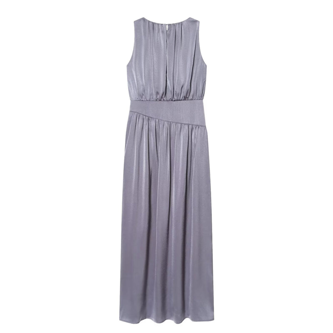 Damen elegantes Maxikleid mit fließendem Rock und raffiniertem Faltenwurf Drune
