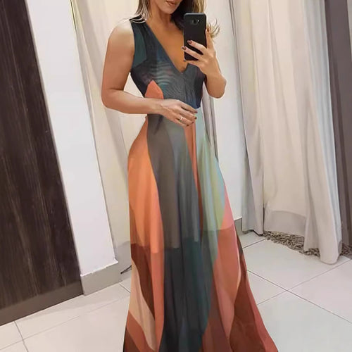 Damen Langes Maxikleid mit tiefem V-Ausschnitt und fließendem Schnitt Drune