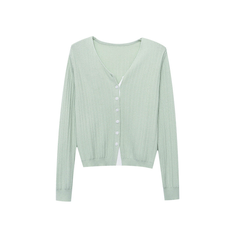 Damen lässige Strickjacke mit V-Ausschnitt und Knopfdetail Drune