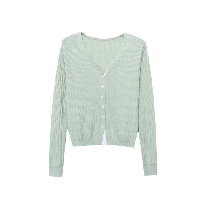 Damen lässige Strickjacke mit V-Ausschnitt und Knopfdetail Drune