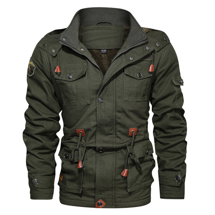 Herren Utility-Fieldparka aus Canvas mit Teddyfutter, Taillenkordel und Mehrfachtaschen Drune