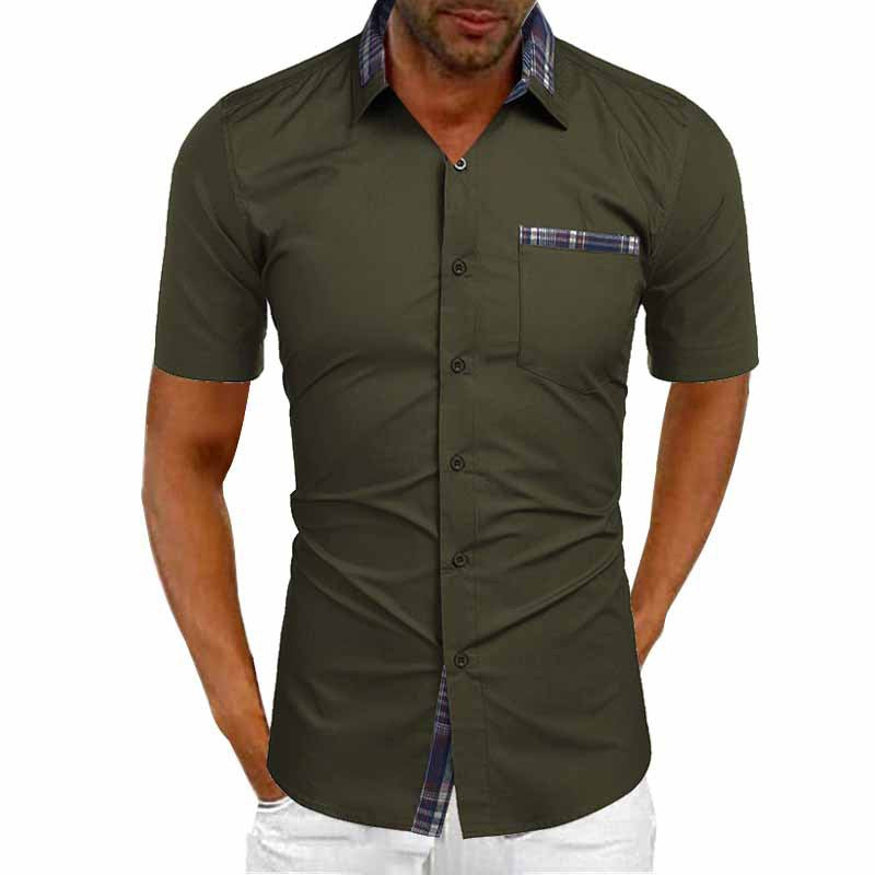 Herren Freizeit Kurzarm Button-Up Hemd mit karierter Akzent Drune