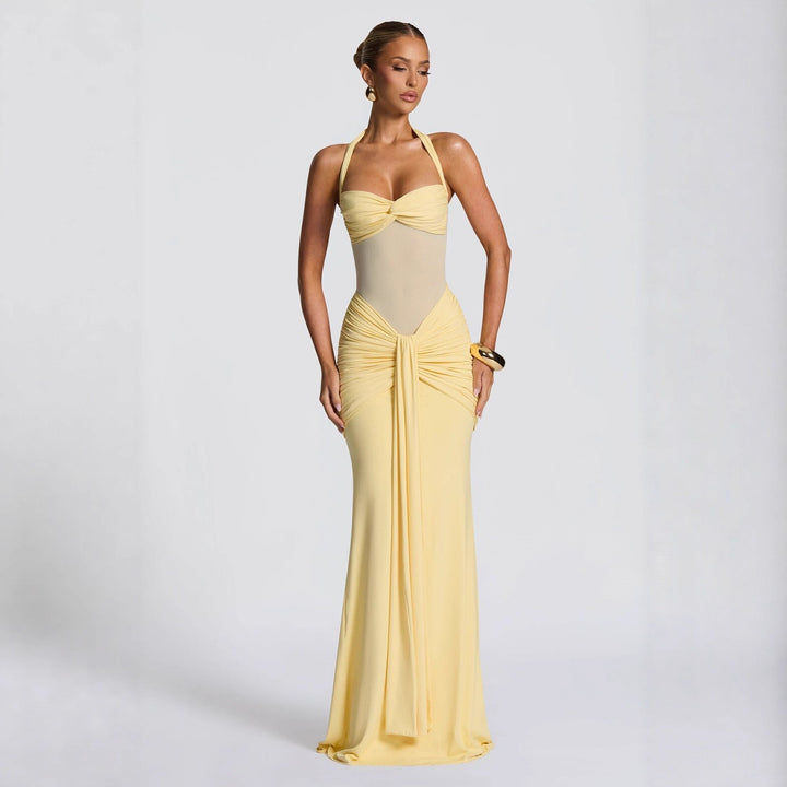 Damen figurbetontes Abendkleid mit innovativem Rüschendesign und fließendem Schnitt Drune