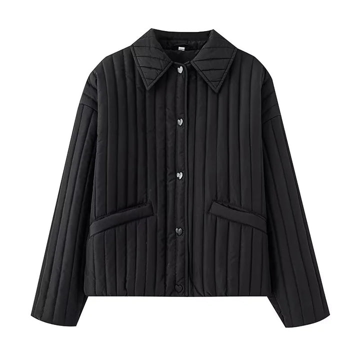 Damen nan gesteppte Kurzjacke mit Herzknopfleiste, Kentkragen und aufgesetzten Taschen Drune