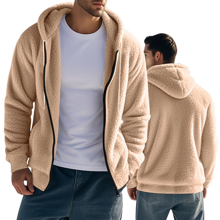 Herren nan Teddyfleece Kapuzenjacke mit Frontreißverschluss und Eingrifftaschen Drune