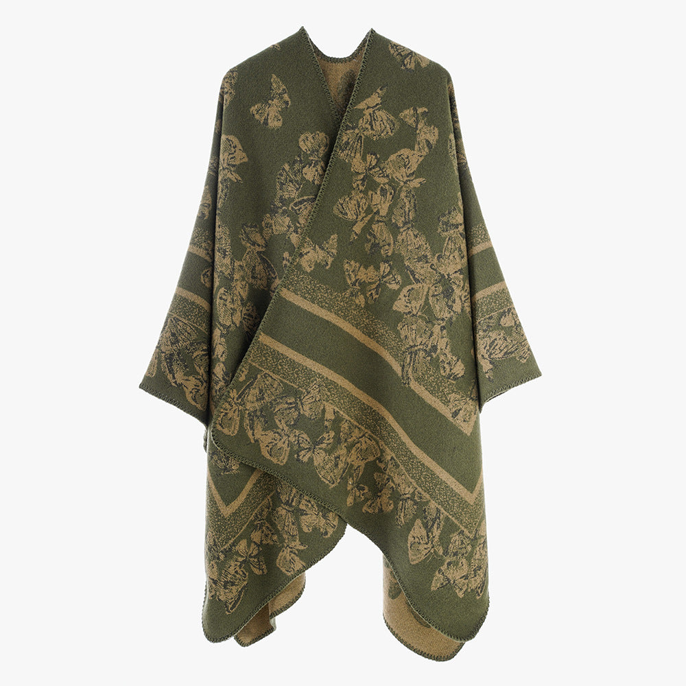Damen Jacquard‑Capeponcho mit Schmetterlingsmuster und Wollmix‑Optik Drune
