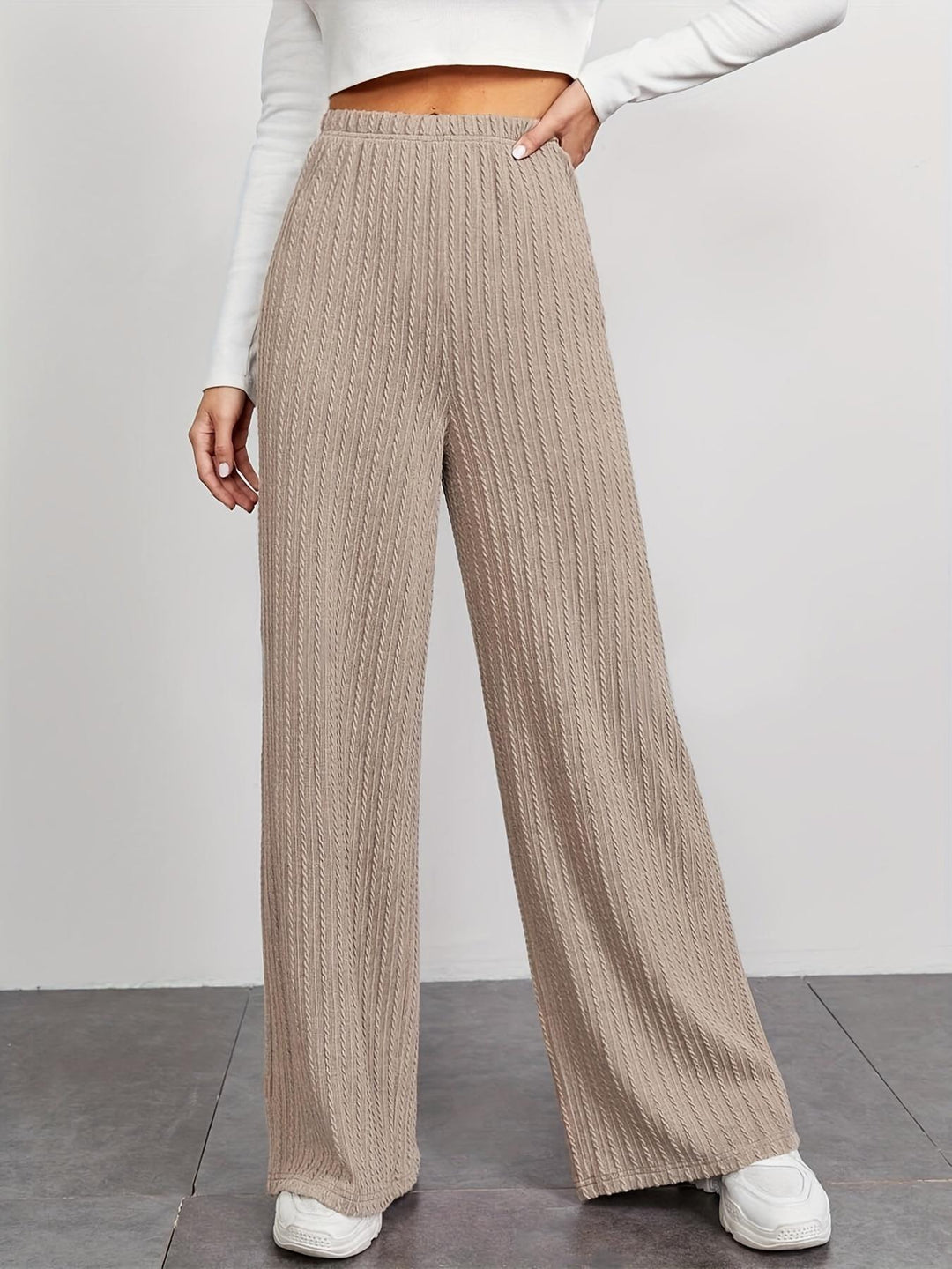 Damen Weitgeschnittene Strickhose mit raffiniertem Strukturmuster Drune