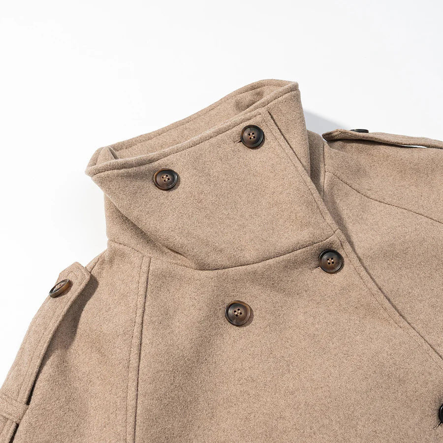 Damen nan kurzes zweireihiges Wollmix-Cape mit hohem Stehkragen und Epauletten Drune