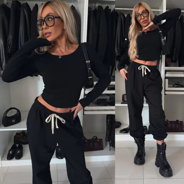 Damen Loungewear-Set mit figurbetontem Oberteil und bequemen Sweatpants Drune
