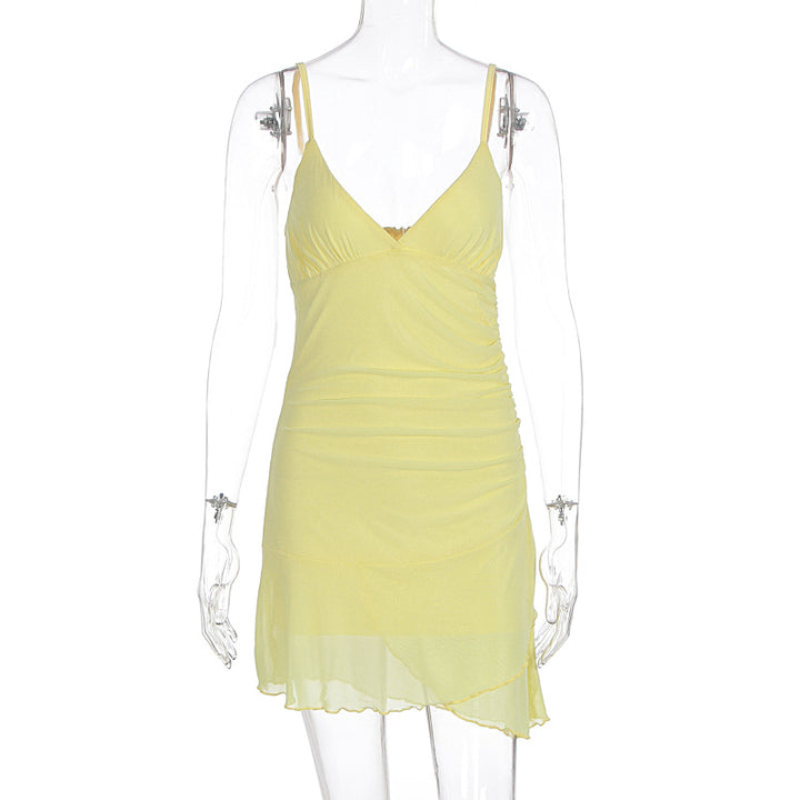 Damen lässiges Strandkleid mit Raffungen und Spaghettiträgern Drune