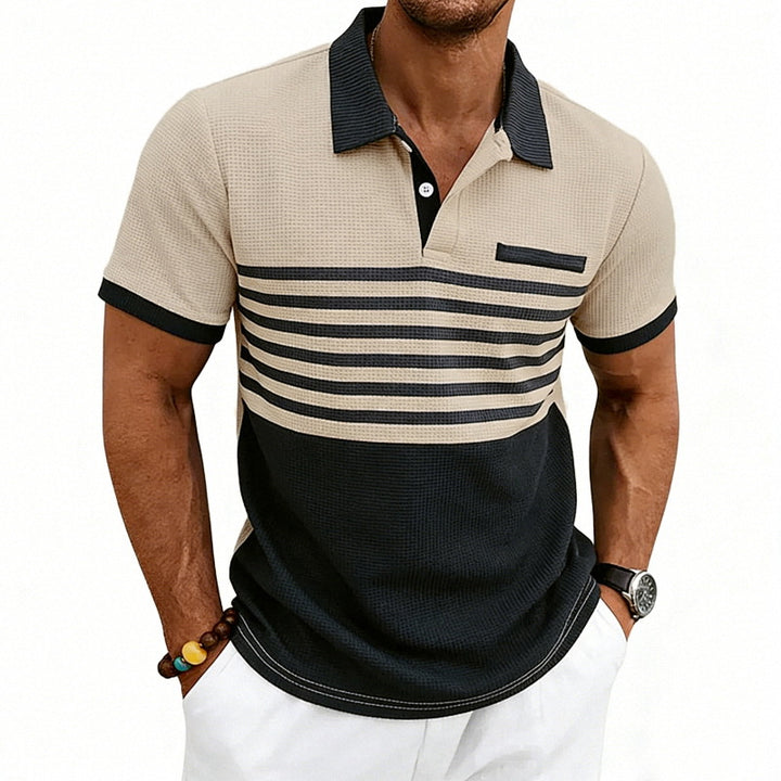 Herren nan Jacquard-Polo mit Blockstreifen, Brustblende und Baumwollmix Drune