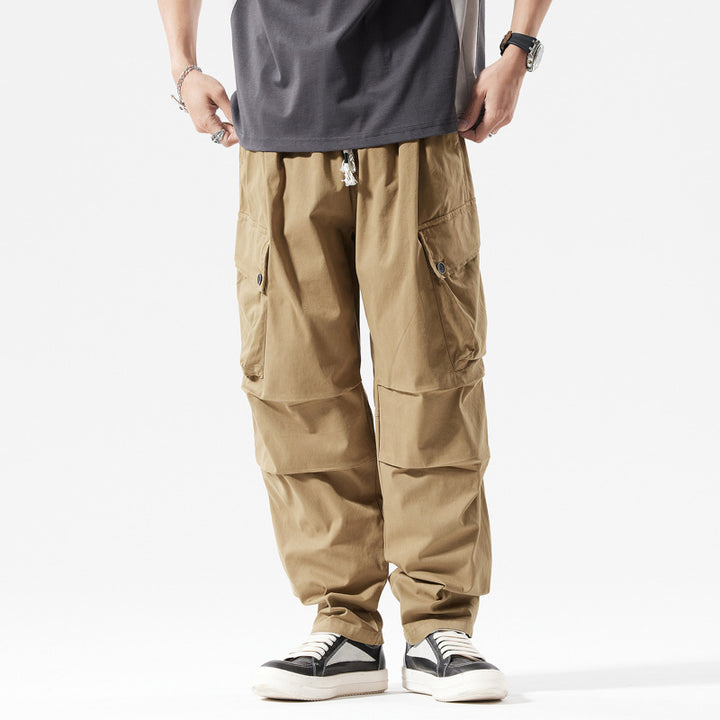 Herren Leichte Relaxed-Cargo-Hose mit geknöpften Klappentaschen und dekorativem Kordelzug Drune