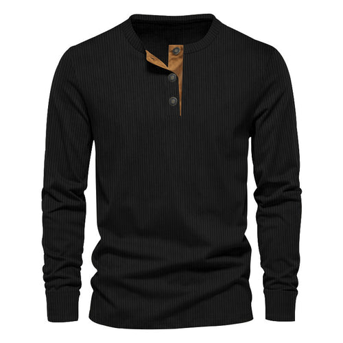 Herren lässiges Langarmshirt mit Knopfleiste und Rippstruktur Drune