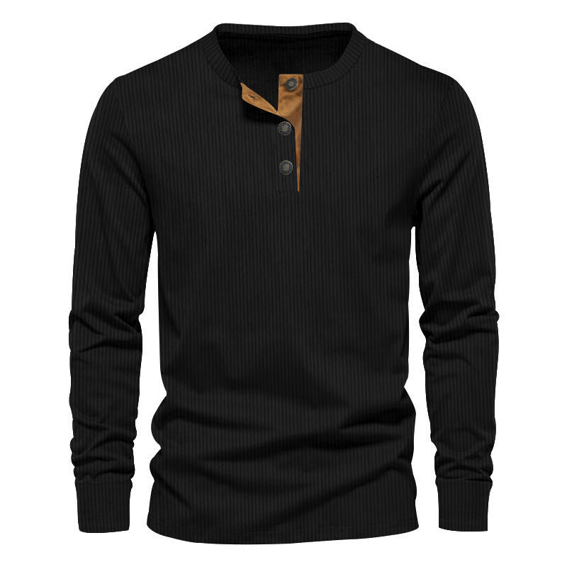 Herren lässiges Langarmshirt mit Knopfleiste und Rippstruktur Drune