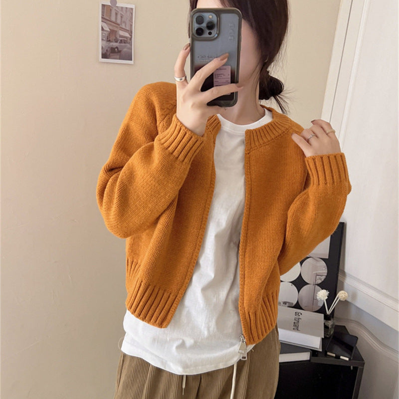 Damen Kuscheliger Cardigan mit Reißverschluss und breitem Rippabschluss Drune