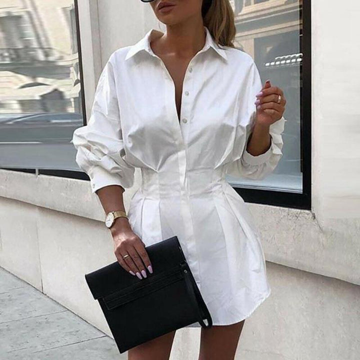 Damen Hemdblusenkleid mit weitem Schnitt und modernen Puffärmeln Drune