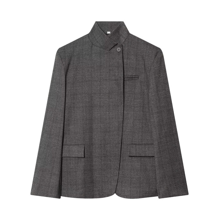 Damen Taillierter karierter Blazer mit Stehkragen und verdeckter Knopfleiste Drune