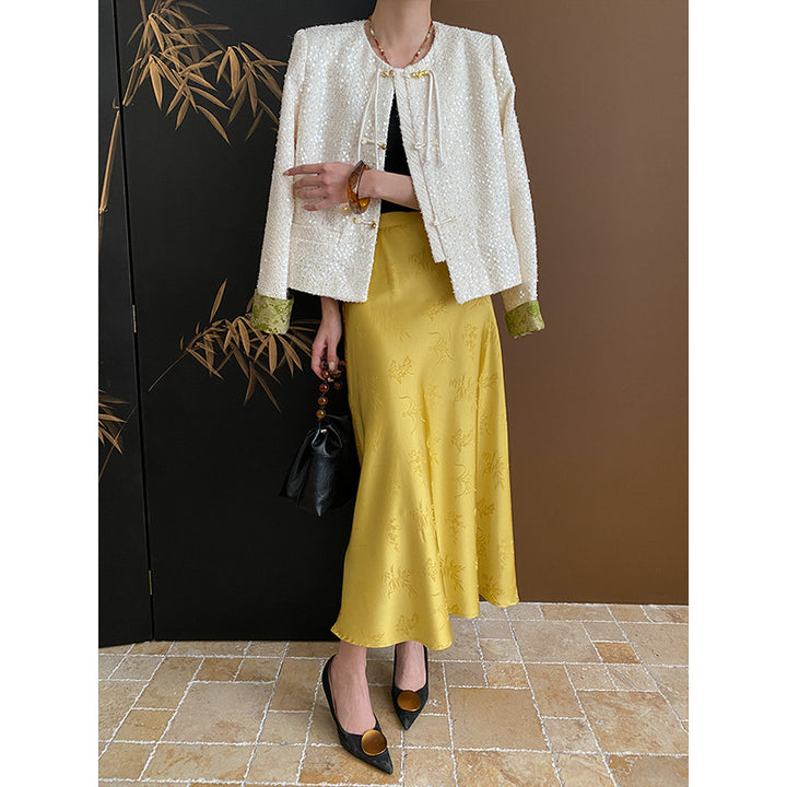 Damen Elegante Bouclé-Jacke mit Pailletten und kontrastierenden Ärmeln Drune